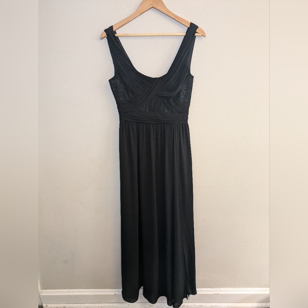 Love By Theia Black Pleated Formal Maxi Dress Size 4